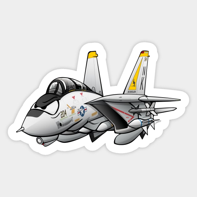 F-14 Tomcat Military Fighter Jet Aircraft Cartoon Illustration Sticker by hobrath